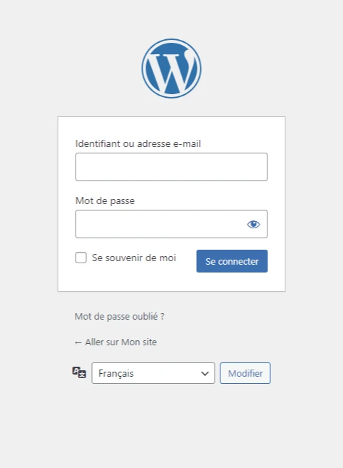 page d'identification administrateur de wordpress